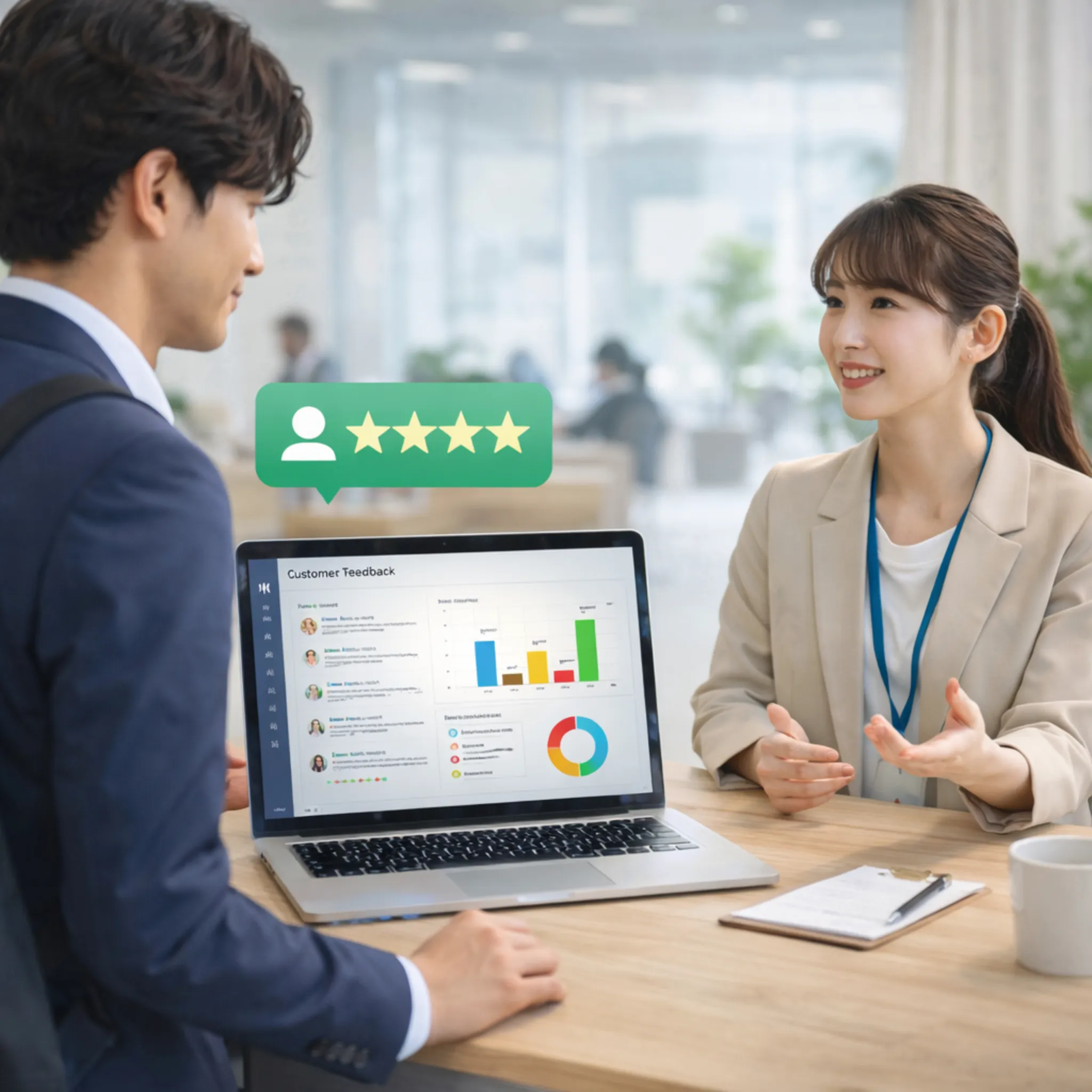 来場者のフィードバックを確認するスタッフ