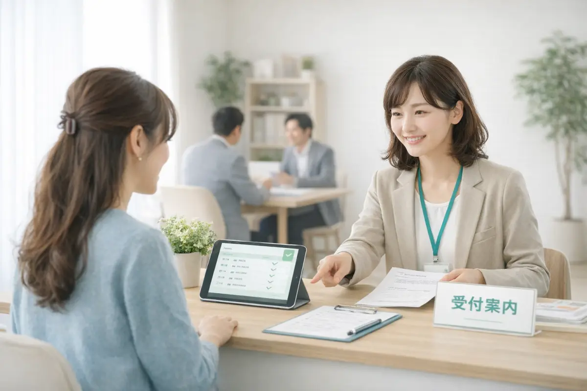 受付で対象者に合わせた案内をするスタッフ