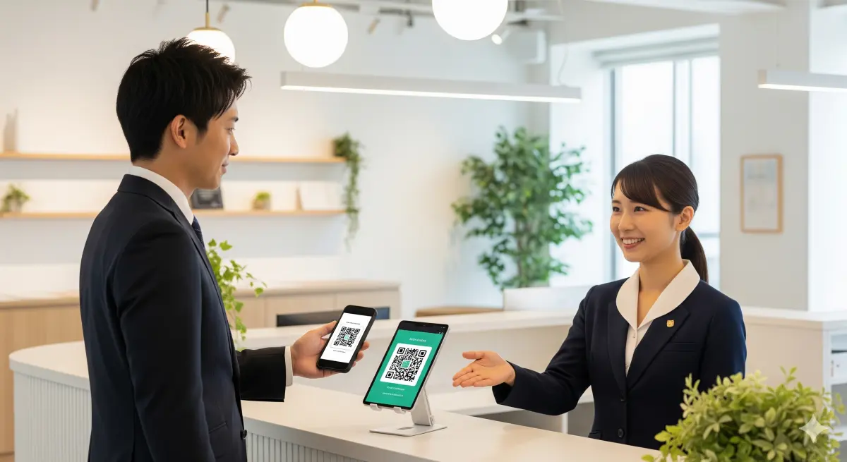 店舗で来店後の案内を受け取る利用者