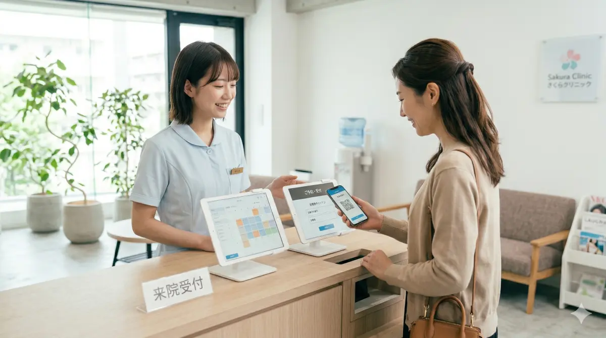 店舗でスマートフォンを使って案内を受け取る利用者