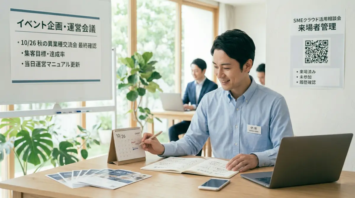 申込者や来場者など対象を選んで配信するスタッフ