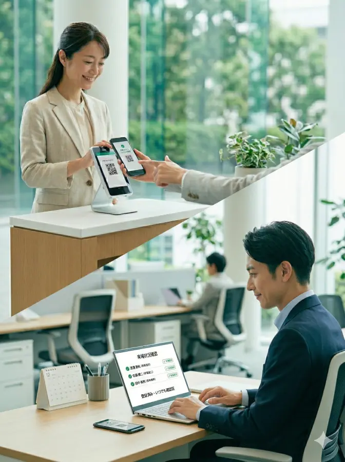 来場者情報が記録され、来場状況を確認できるイメージ