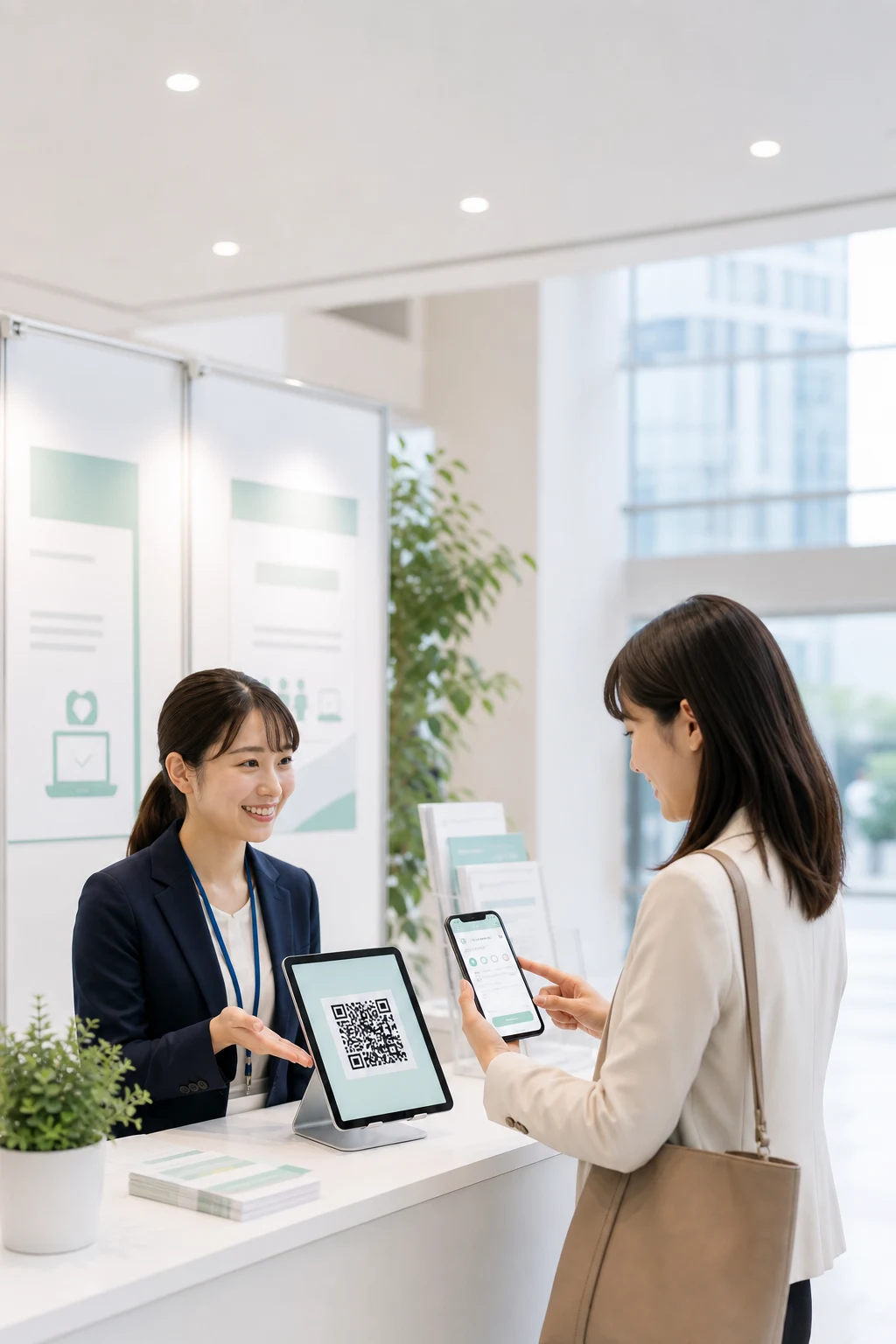 会場でQRコードを案内しアンケートを集める様子